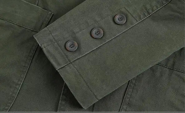 Men's Single Breasted Blazer — Washable Loose Fit Military Style Jacket