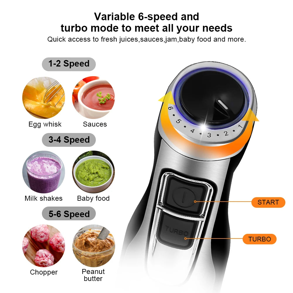 4-in-1 1200W Immersion Hand Blender — Chopper, Smoothie Cup & Stainless Steel Ice Blades