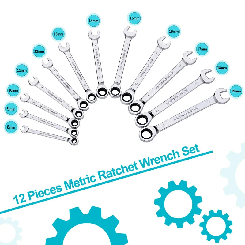 72-Tooth Metric Ratcheting Wrench Set