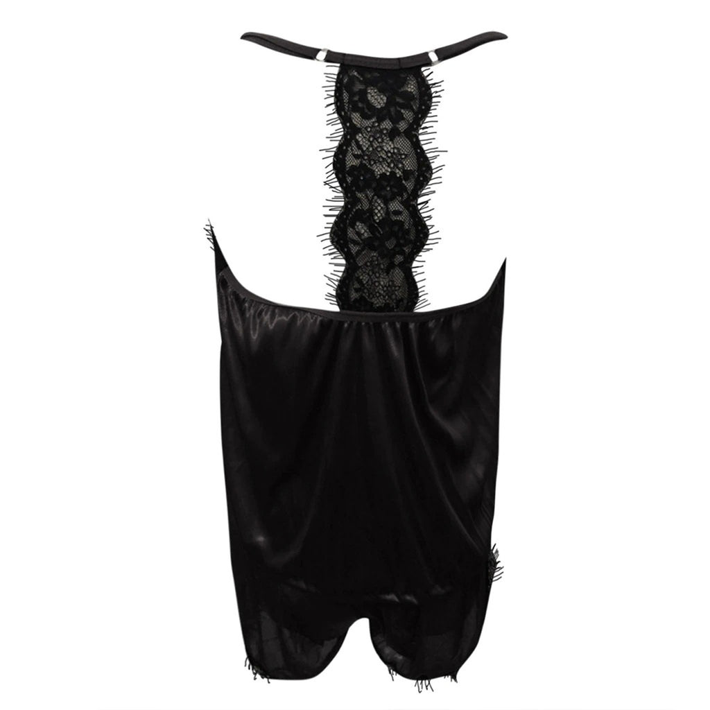 Lace V-Neck Satin Pajama Set — 2-Piece Sexy Sleepwear