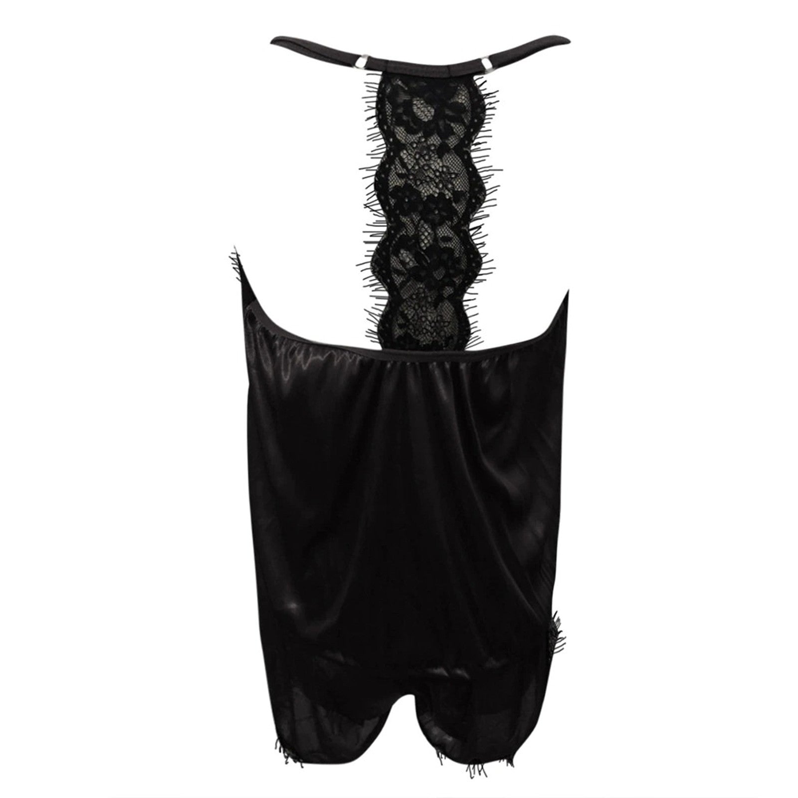 Lace V-Neck Satin Pajama Set — 2-Piece Sexy Sleepwear