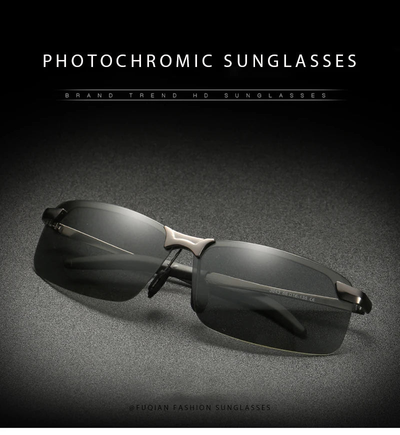 Half-Frame Photochromic Polarized Sunglasses | Vintage Metal Night Vision Driving Shades