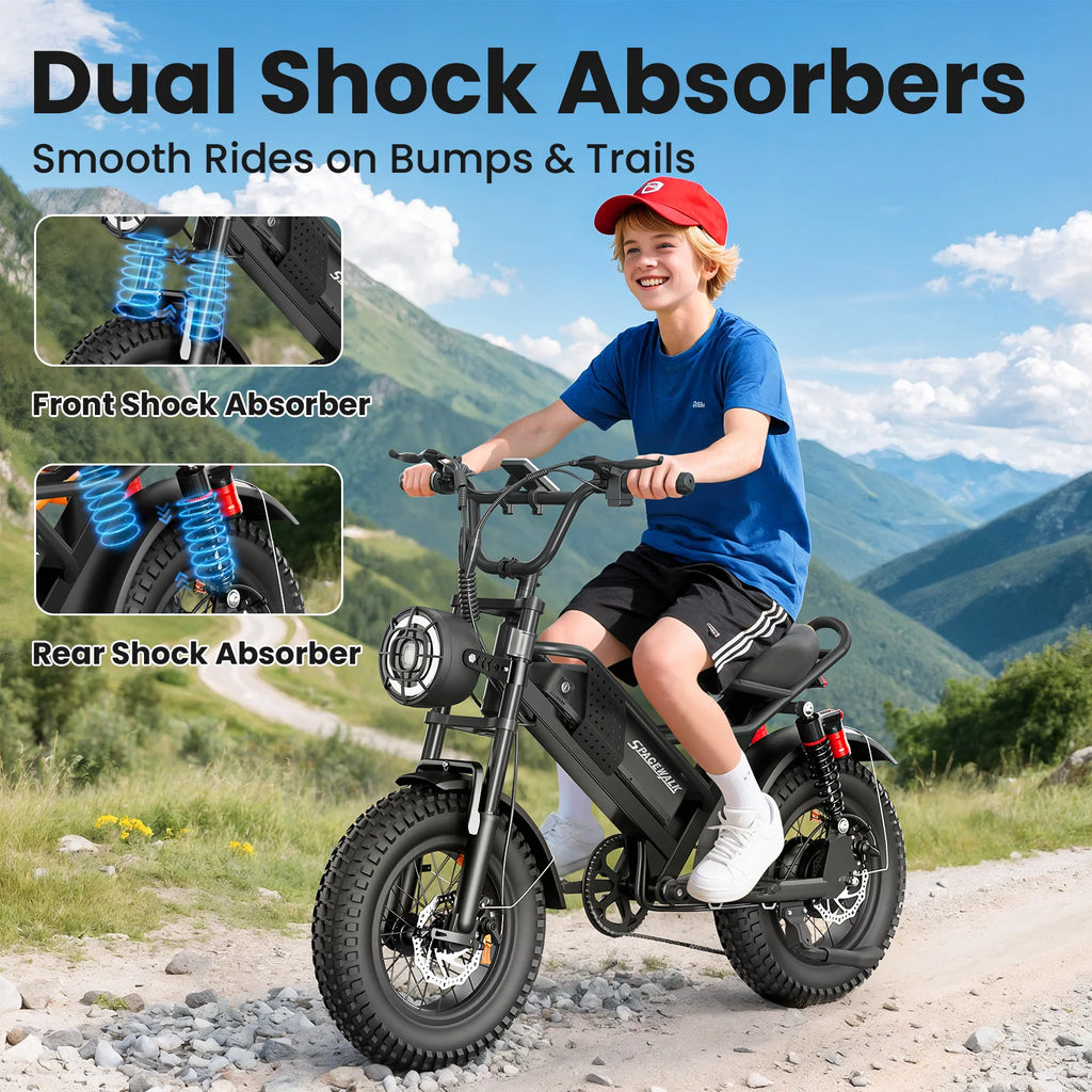 IP54 Waterproof 750W Electric Mountain Bike for Kids, Teens & Adults — 48V 15Ah 16" (US/UK Warehouse, Free Shipping)