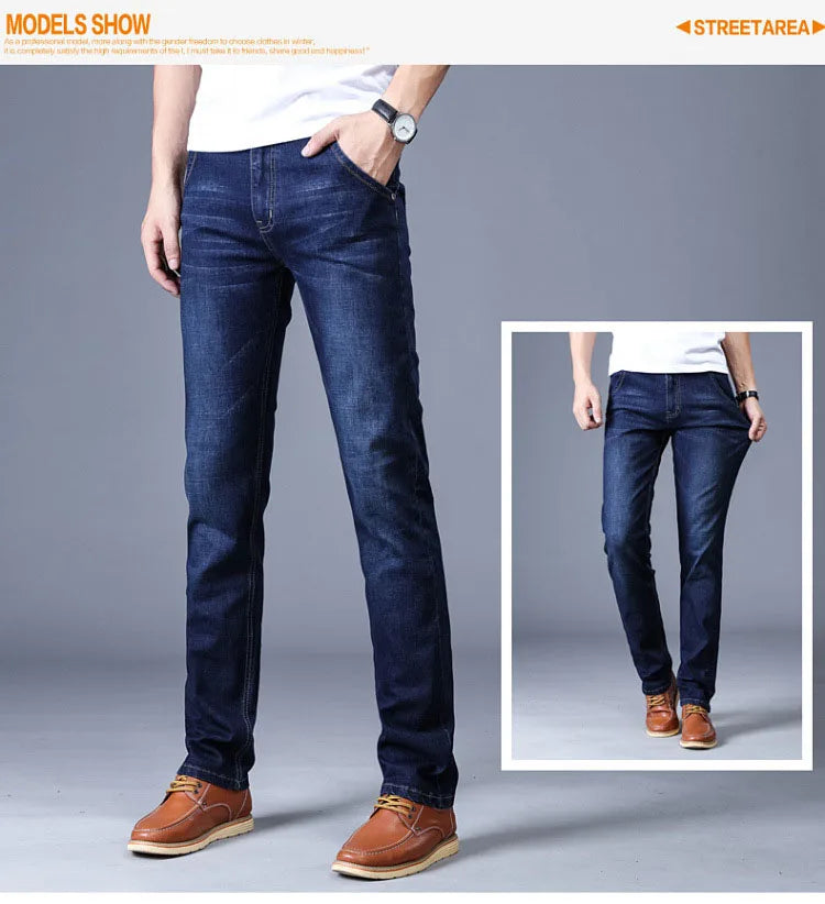 Men's Slim Straight Stretch Jeans — Classic Business Denim Pants