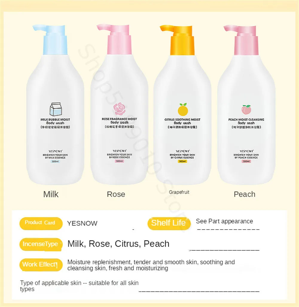 Fruit Fresh Moisturizing Bubble Body Wash 500ml – Peach & Milk Shower Gel for Soft, Bright Skin