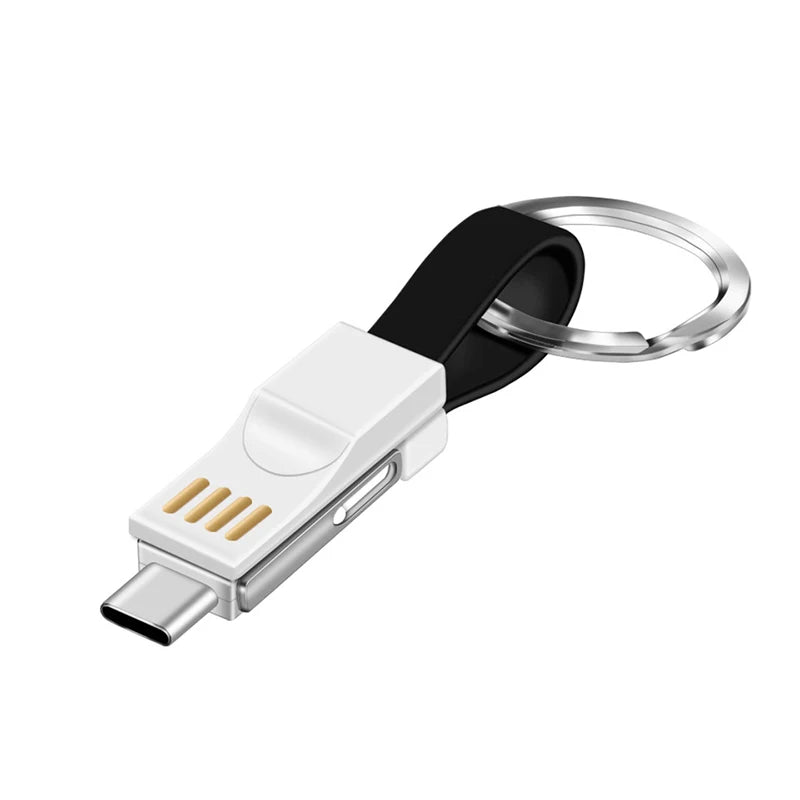 3-in-1 Magnetic Keychain USB Cable – Micro USB, USB-C & Lightning for iPhone & Android