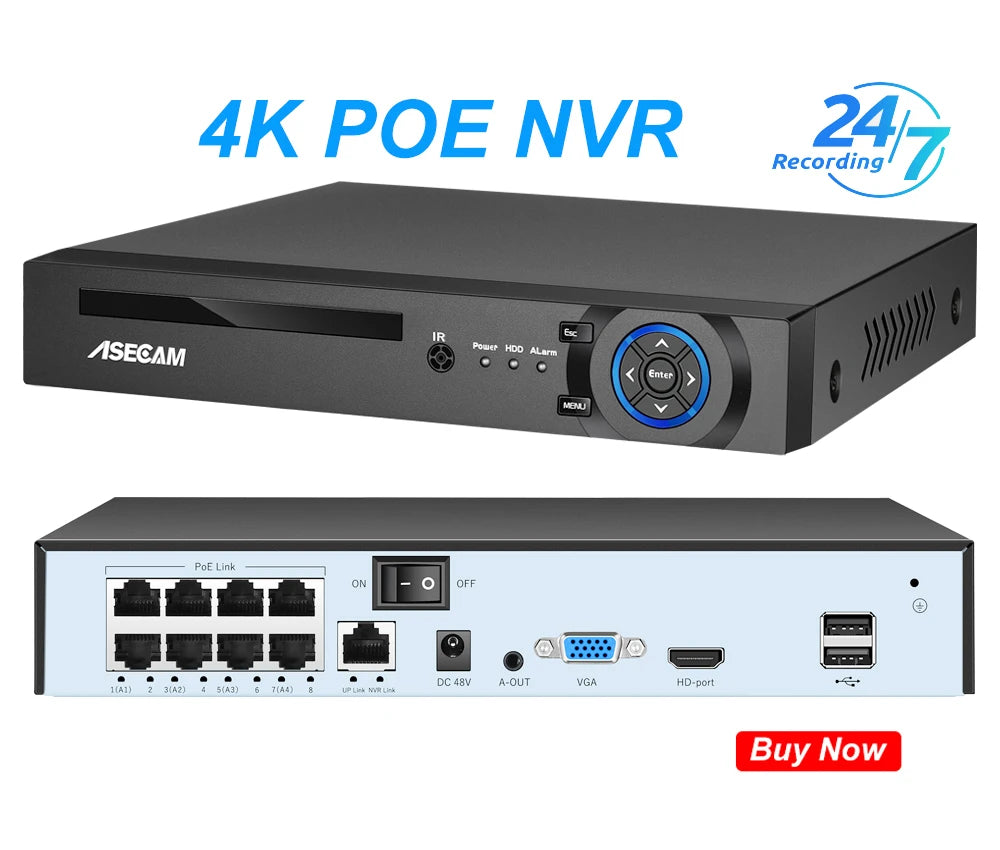 ASECAM 8MP PoE PTZ Security Camera with Optical Zoom