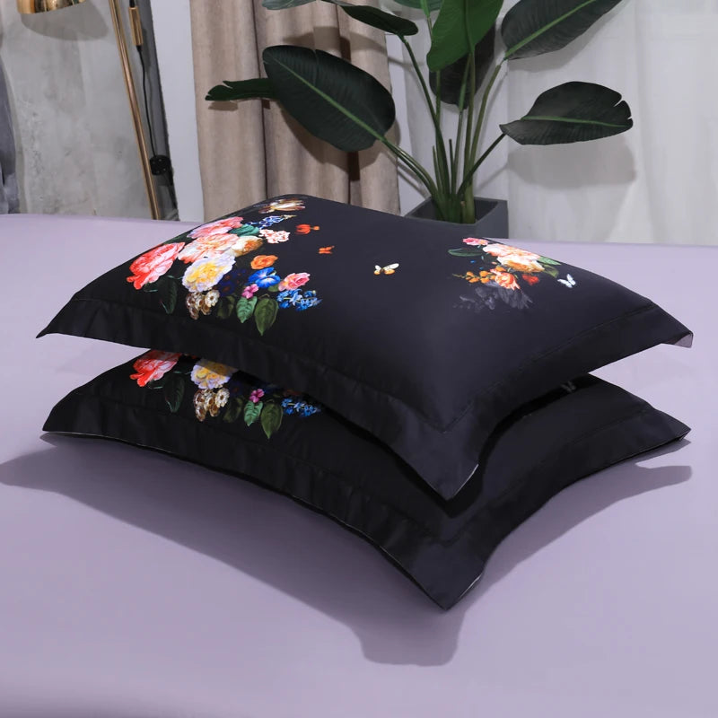 600TC Egyptian Cotton Bedding Set – Birds & Flowers Leaf Print, 16 Colors, Queen to US King