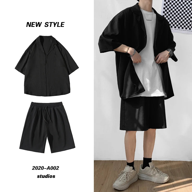 Men's Oversized Summer Jacket & Shorts Set – Korean Style 2-Piece Suit