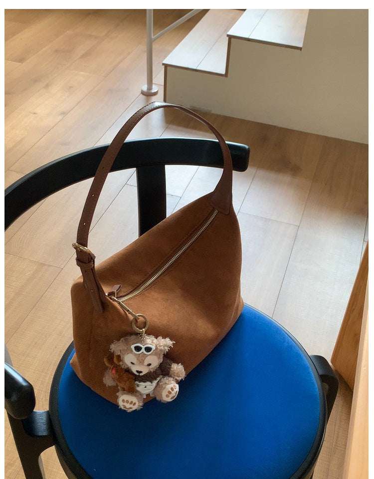Vintage Faux Suede Hobo Bag – Soft Chamois Leather Shoulder Crossbody Bag for Women