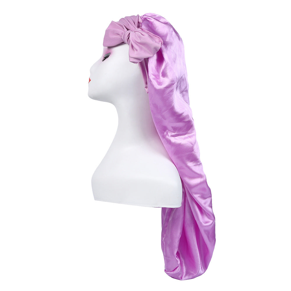 Women's Satin Ribbon Long Nightcap — Hairdressing Shower & Hair Care Turban Hat