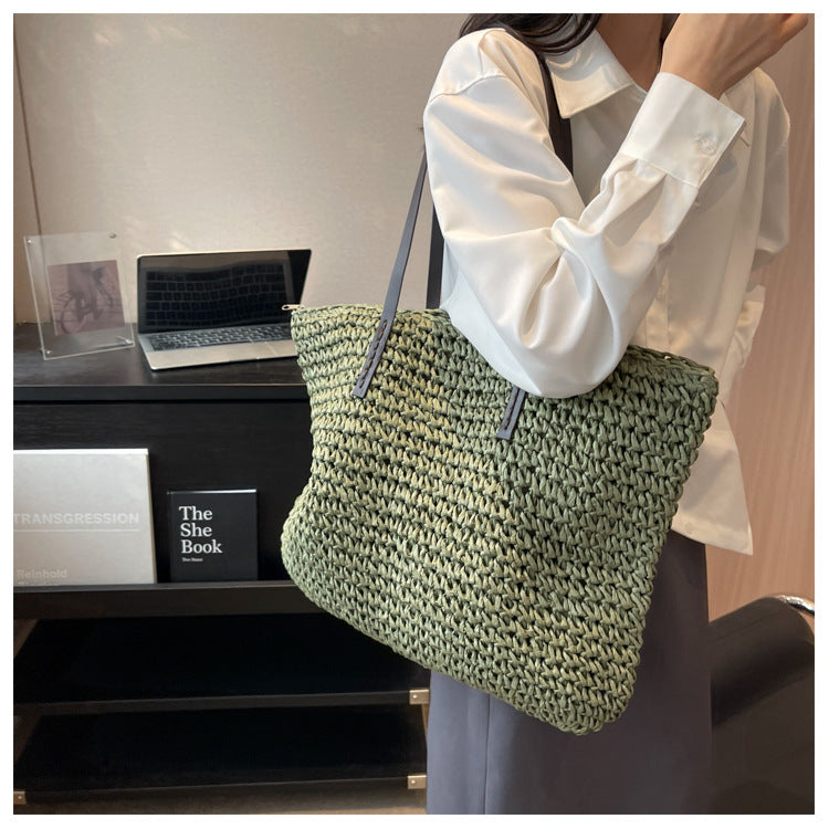 Straw Woven Beach Tote Bag – Large Capacity Casual Shoulder Handbag for Women