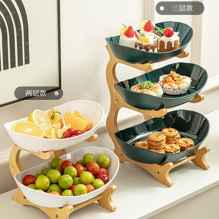 Imitation Wood Grain Household Cross-Border Multi-Layer Household Living Room Fruit Plate Candy Fruit Plate Three-Layer Double-Layer Plastic Rack Fruit Plate