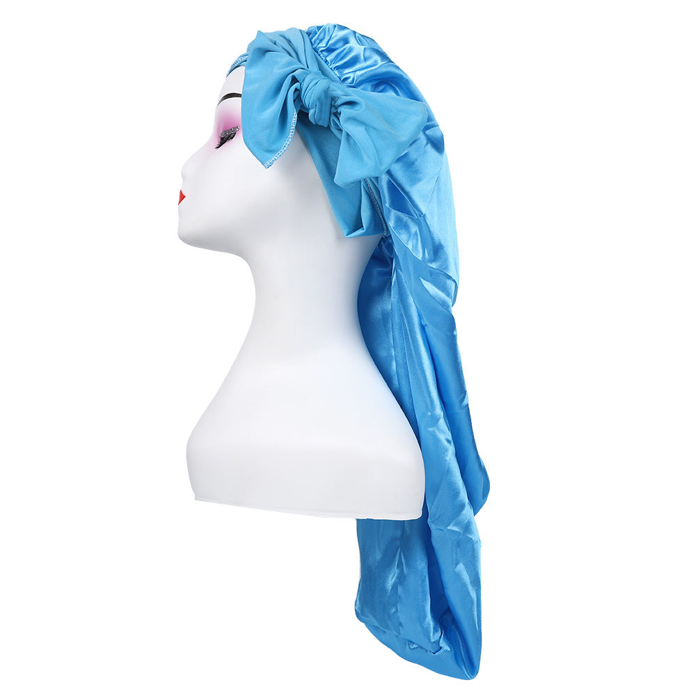 Women's Satin Ribbon Long Nightcap — Hairdressing Shower & Hair Care Turban Hat