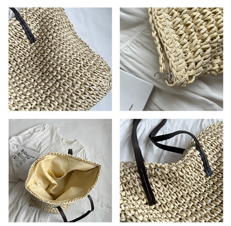 Straw Woven Beach Tote Bag – Large Capacity Casual Shoulder Handbag for Women
