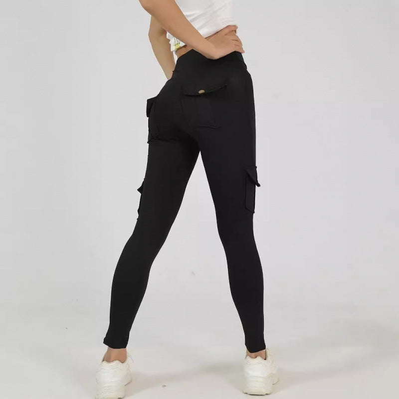 Creative Pocket Fitness Pants Girls Elastic Quick-drying Tight Sexy Fitness Sports Pants High Waist Hip Yoga Pants