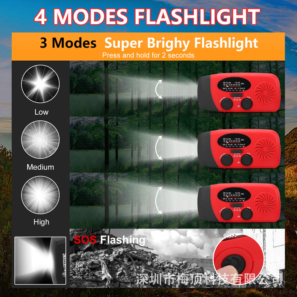 Portable Emergency Solar Hand-Crank Radio — FM/AM/WB, 2000–10000mAh Power Bank, 5 Colors