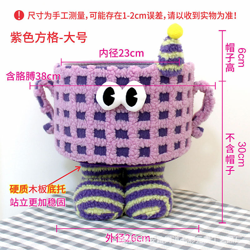 Cartoon Bigfoot Monster Storage Basket — Large Dopamine Lamb Velvet Cute Organizer