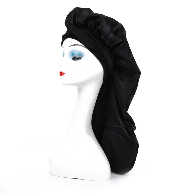 Women's Satin Ribbon Long Nightcap — Hairdressing Shower & Hair Care Turban Hat