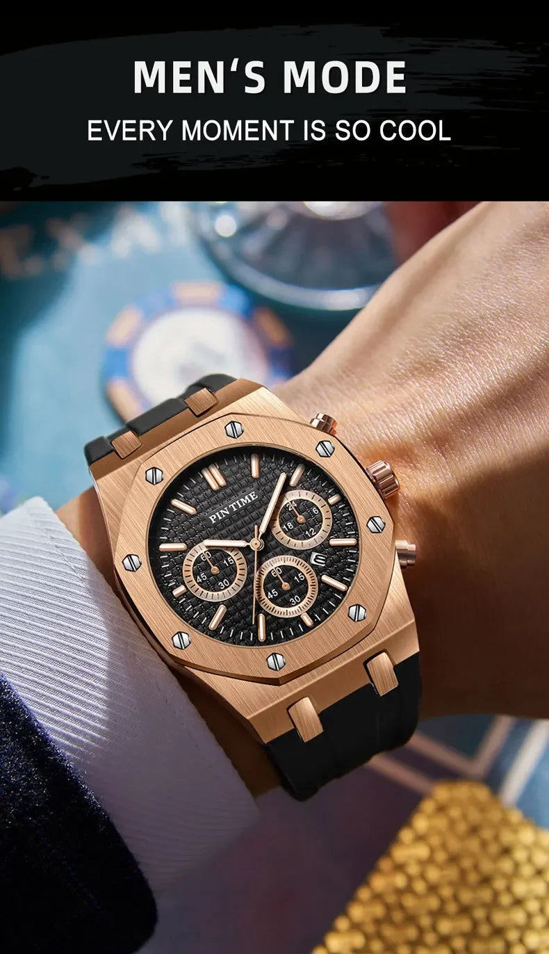 Men's Three-Dial Sports Watch — Multi-Function, Waterproof, Fashion Casual