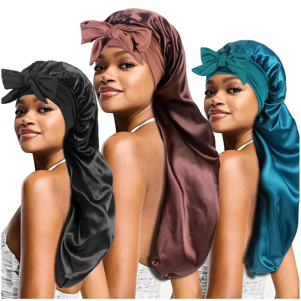Amazon's New Women's Ribbon Long Hat Satin Nightcap Hairdressing Shower Cap Hair Care Cap Long Tail Turban Hat