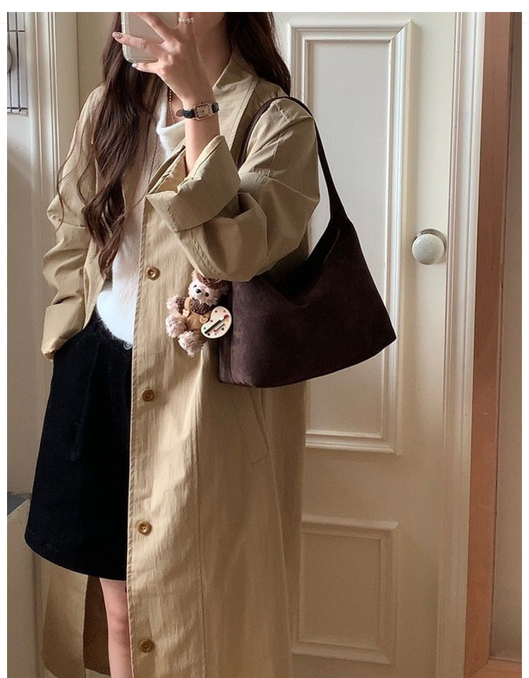 Vintage Faux Suede Hobo Bag – Soft Chamois Leather Shoulder Crossbody Bag for Women