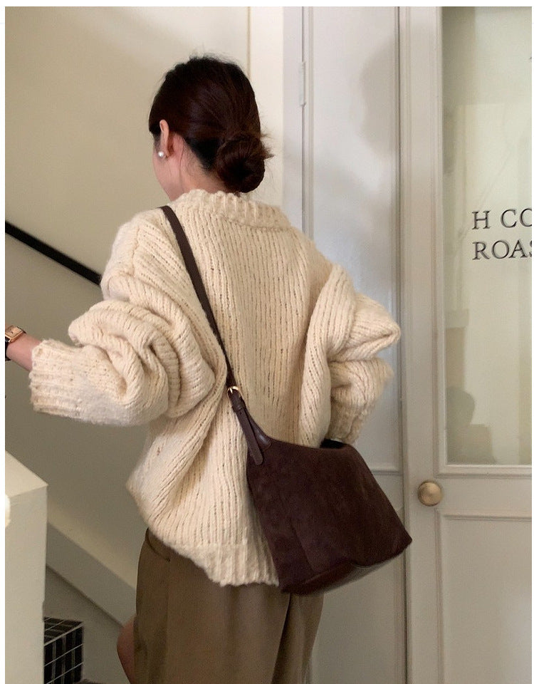 Vintage Faux Suede Hobo Bag – Soft Chamois Leather Shoulder Crossbody Bag for Women