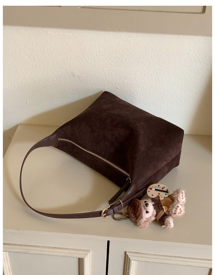 Vintage Faux Suede Hobo Bag – Soft Chamois Leather Shoulder Crossbody Bag for Women