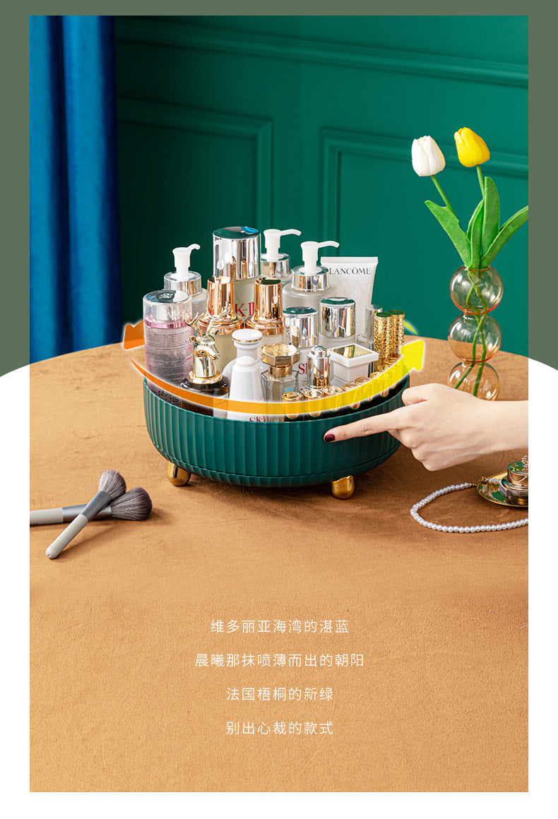Household Rotating Desktop Storage Box Storage Skin Care Product Storage Rack Dressing Table Plastic Storage Kitchen Living Room Bedroom