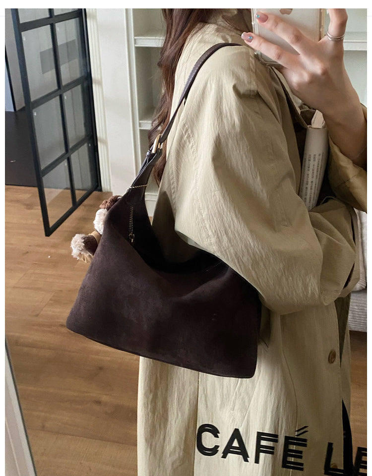 Vintage Faux Suede Hobo Bag – Soft Chamois Leather Shoulder Crossbody Bag for Women