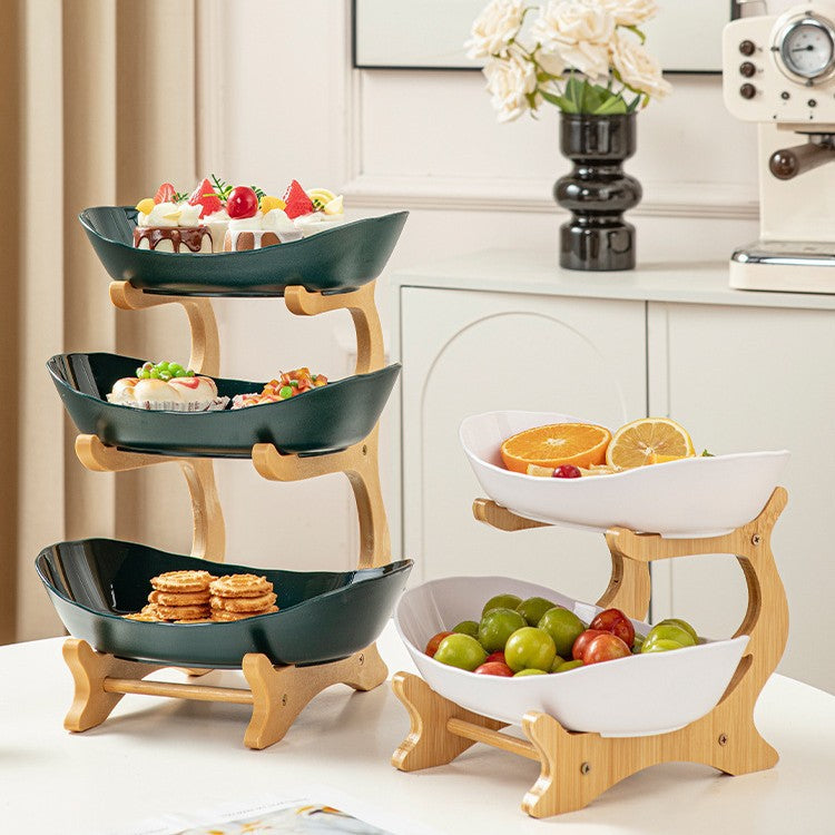 Imitation Wood Grain Household Cross-Border Multi-Layer Household Living Room Fruit Plate Candy Fruit Plate Three-Layer Double-Layer Plastic Rack Fruit Plate