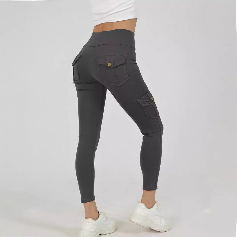 Creative Pocket Fitness Pants Girls Elastic Quick-drying Tight Sexy Fitness Sports Pants High Waist Hip Yoga Pants