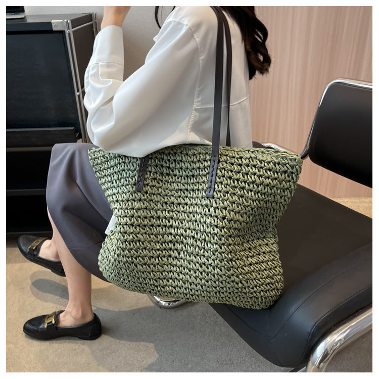 Straw Woven Beach Tote Bag – Large Capacity Casual Shoulder Handbag for Women