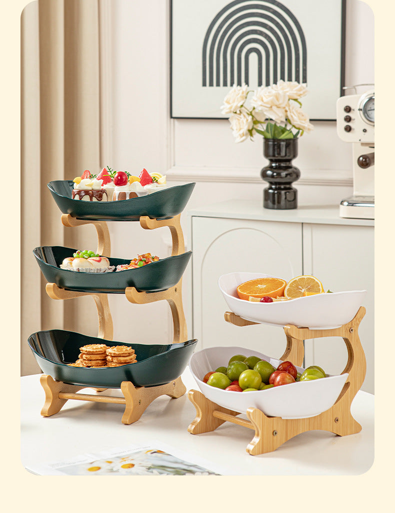 Imitation Wood Grain Household Cross-Border Multi-Layer Household Living Room Fruit Plate Candy Fruit Plate Three-Layer Double-Layer Plastic Rack Fruit Plate