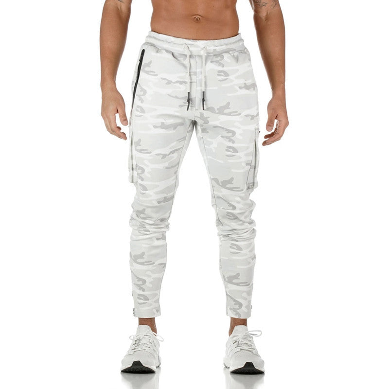 Men's Camouflage Sports Overalls — Cotton Running Fitness Bib Trousers with Zipper Detail