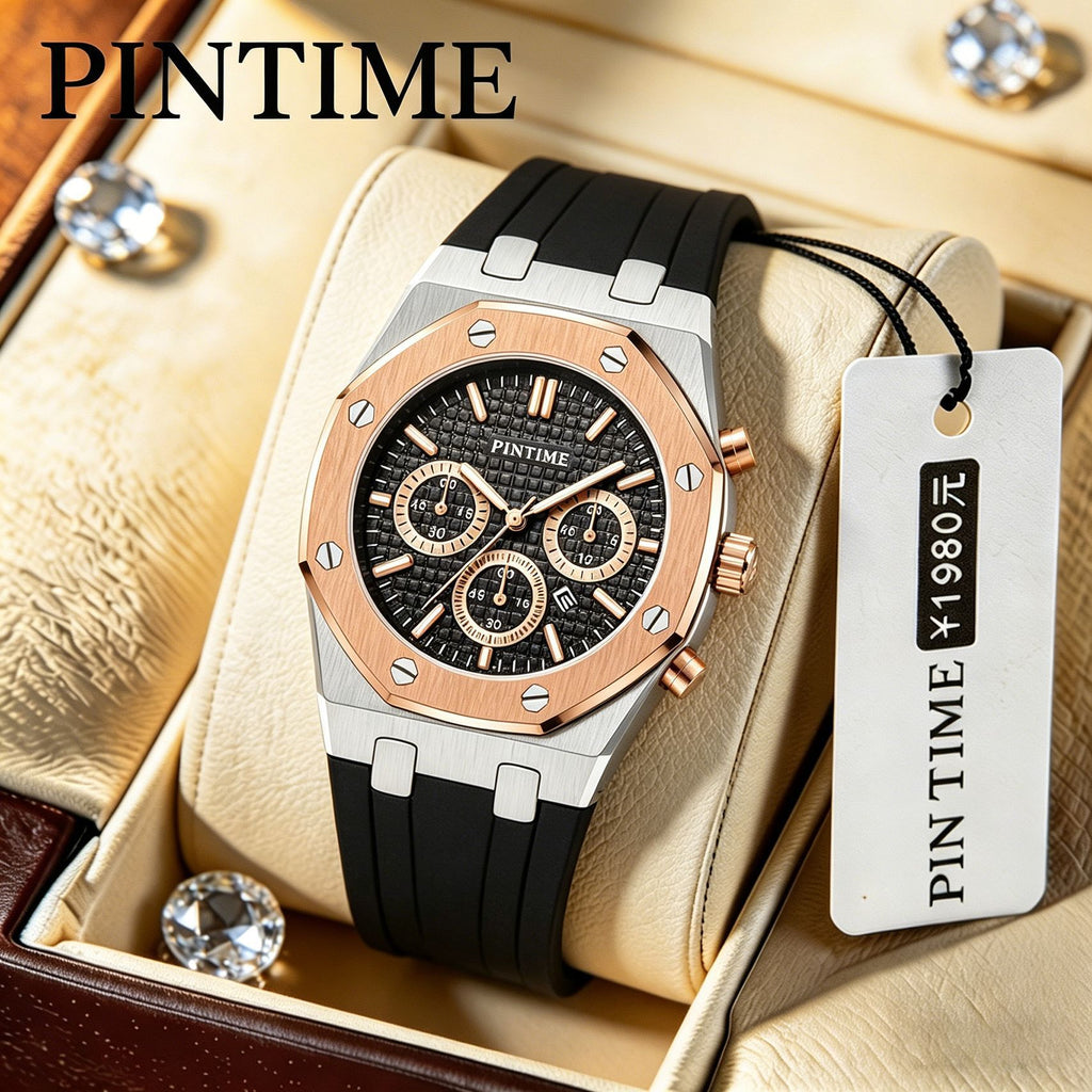 Men's Three-Dial Sports Watch — Multi-Function, Waterproof, Fashion Casual