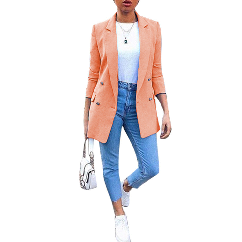 Women's Solid Color Lapel Cardigan Suit Jacket — Long Blazer