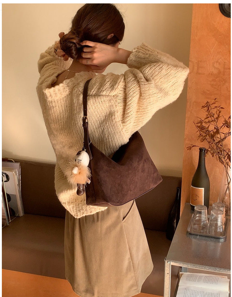 Vintage Faux Suede Hobo Bag – Soft Chamois Leather Shoulder Crossbody Bag for Women