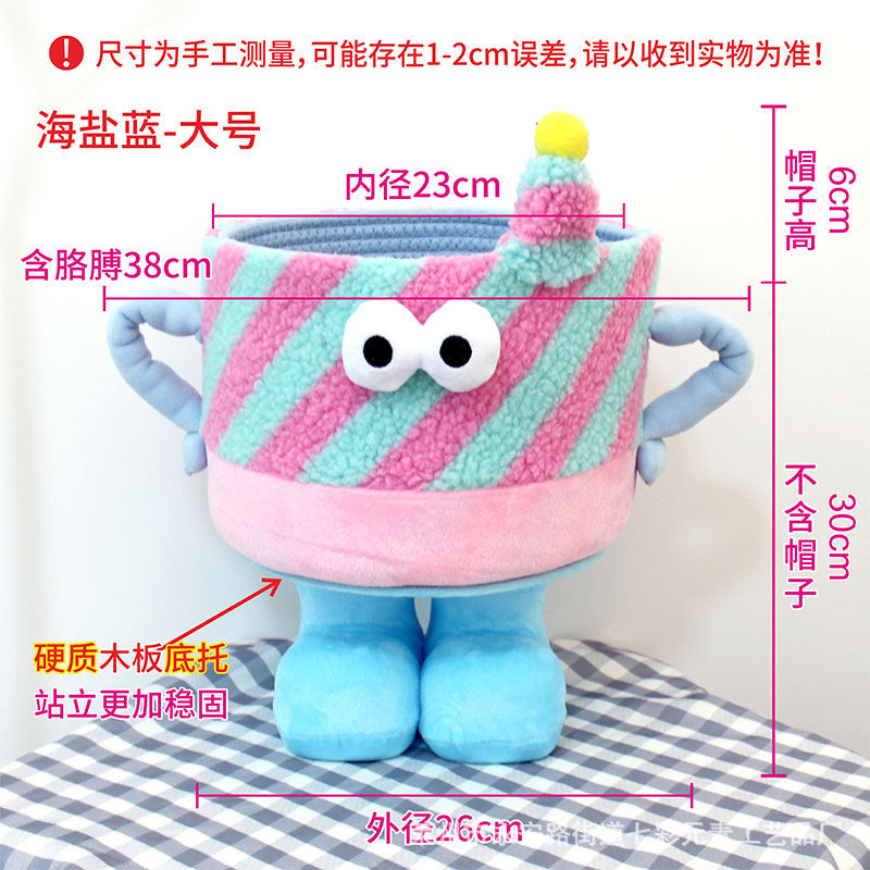 Cartoon Bigfoot Monster Storage Basket — Large Dopamine Lamb Velvet Cute Organizer