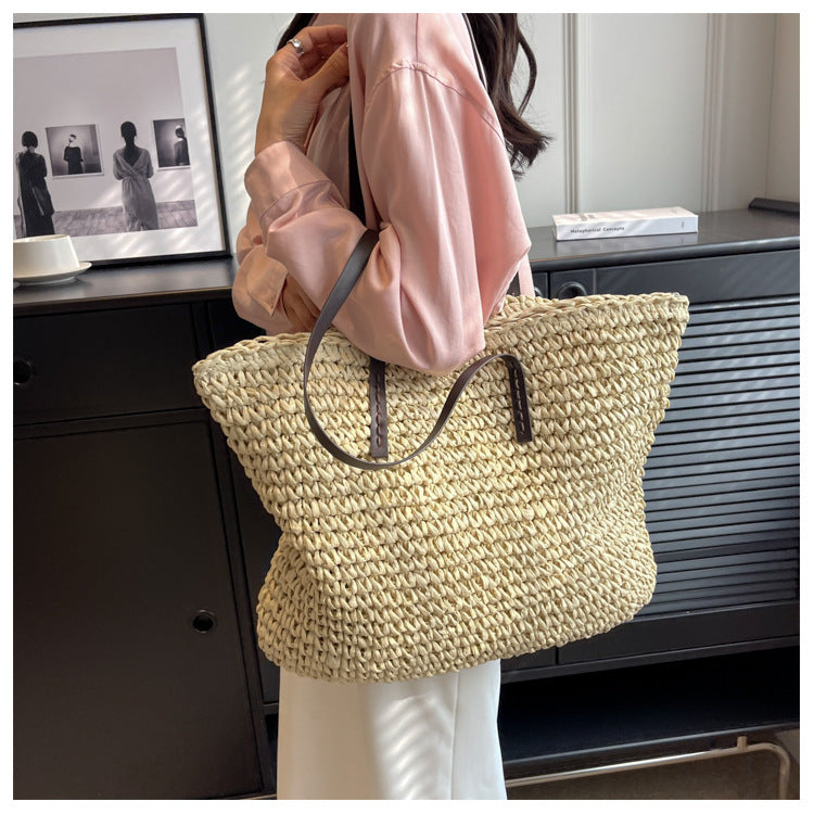 Straw Woven Beach Tote Bag – Large Capacity Casual Shoulder Handbag for Women