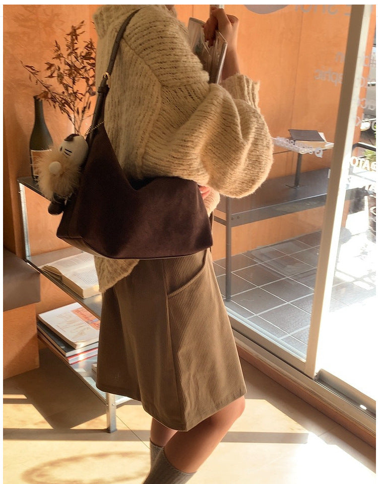Vintage Faux Suede Hobo Bag – Soft Chamois Leather Shoulder Crossbody Bag for Women