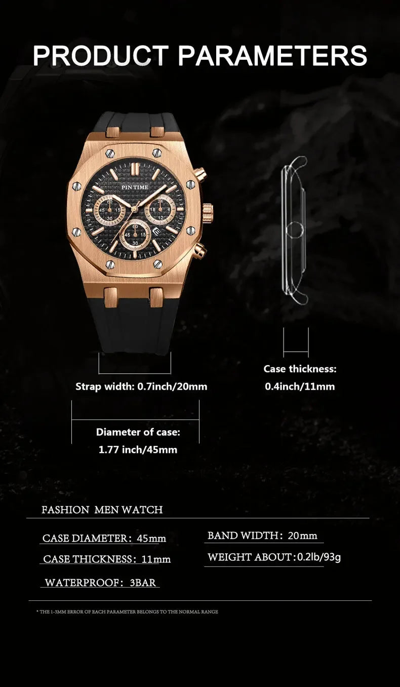 Men's Three-Dial Sports Watch — Multi-Function, Waterproof, Fashion Casual
