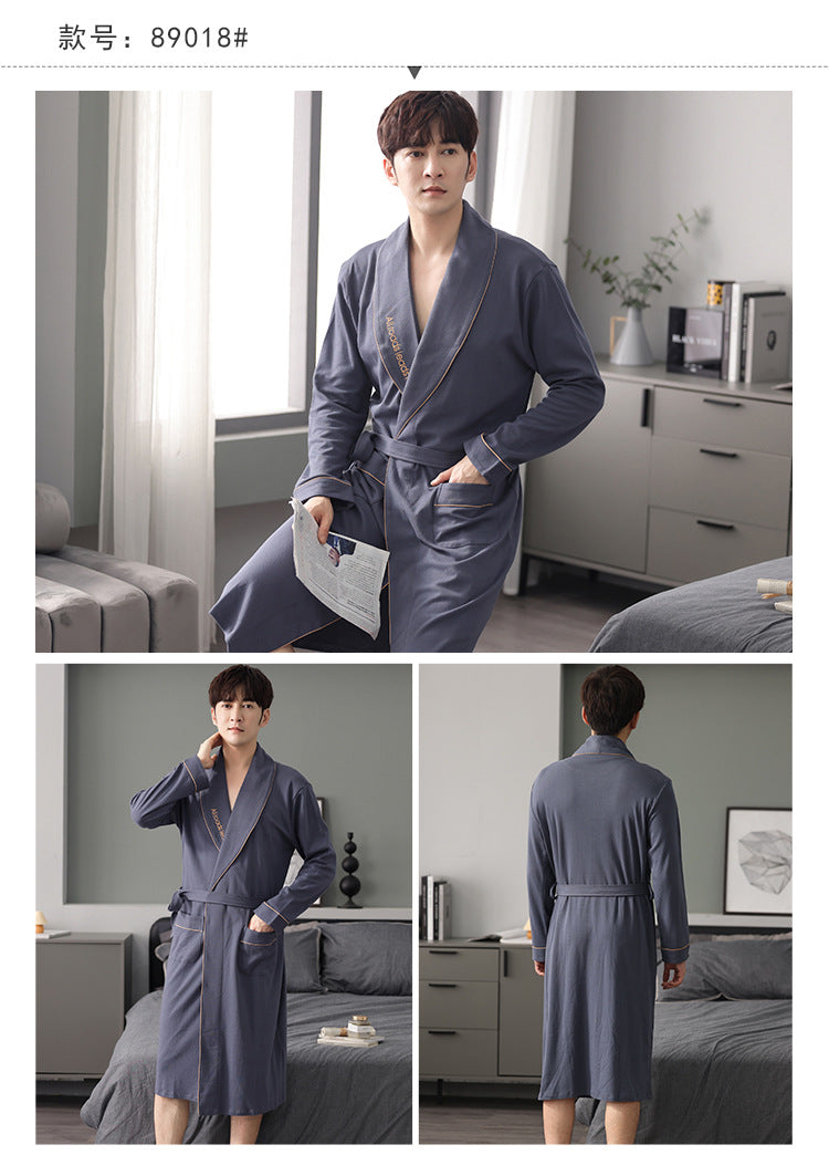 Men's Pure Cotton Plaid Kimono Robe | Long Bathrobe Dressing Gown M-4XL