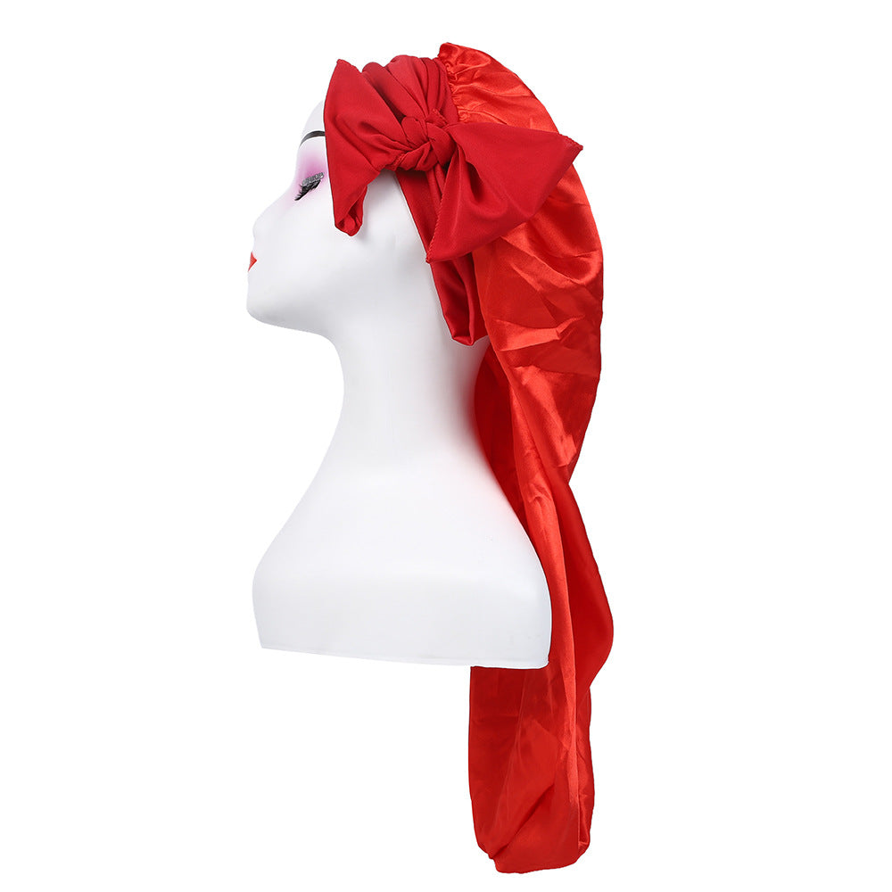 Women's Satin Ribbon Long Nightcap — Hairdressing Shower & Hair Care Turban Hat