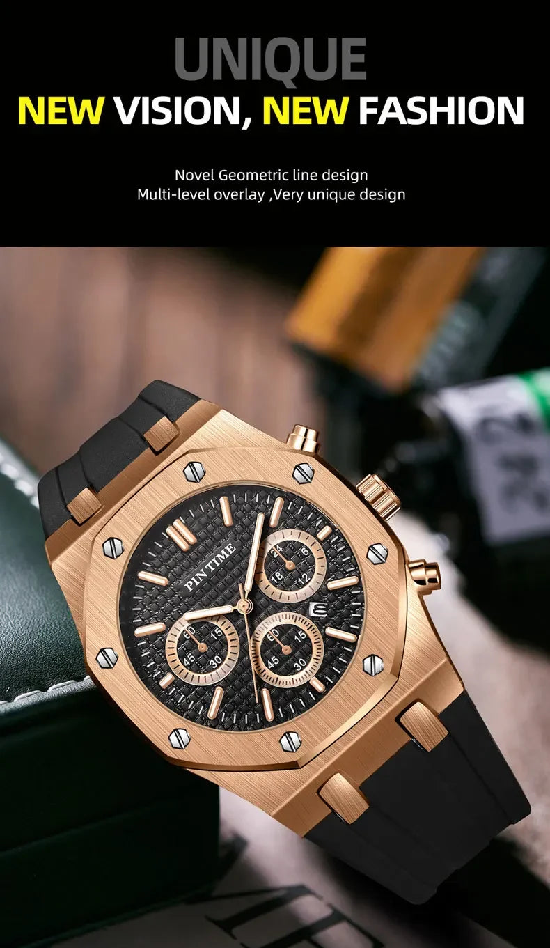 Men's Three-Dial Sports Watch — Multi-Function, Waterproof, Fashion Casual