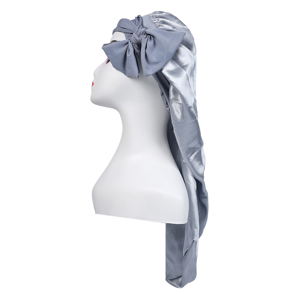 Women's Satin Ribbon Long Nightcap — Hairdressing Shower & Hair Care Turban Hat