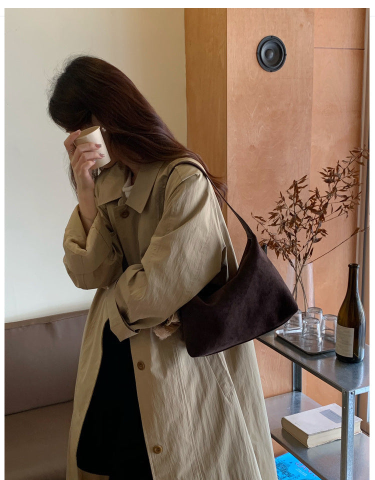 Vintage Faux Suede Hobo Bag – Soft Chamois Leather Shoulder Crossbody Bag for Women