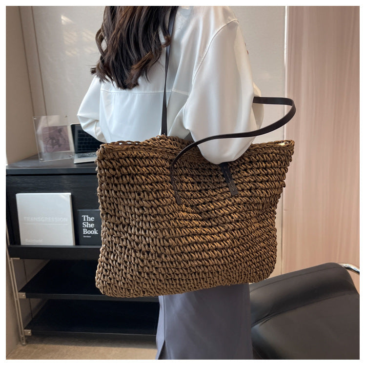Straw Woven Beach Tote Bag – Large Capacity Casual Shoulder Handbag for Women