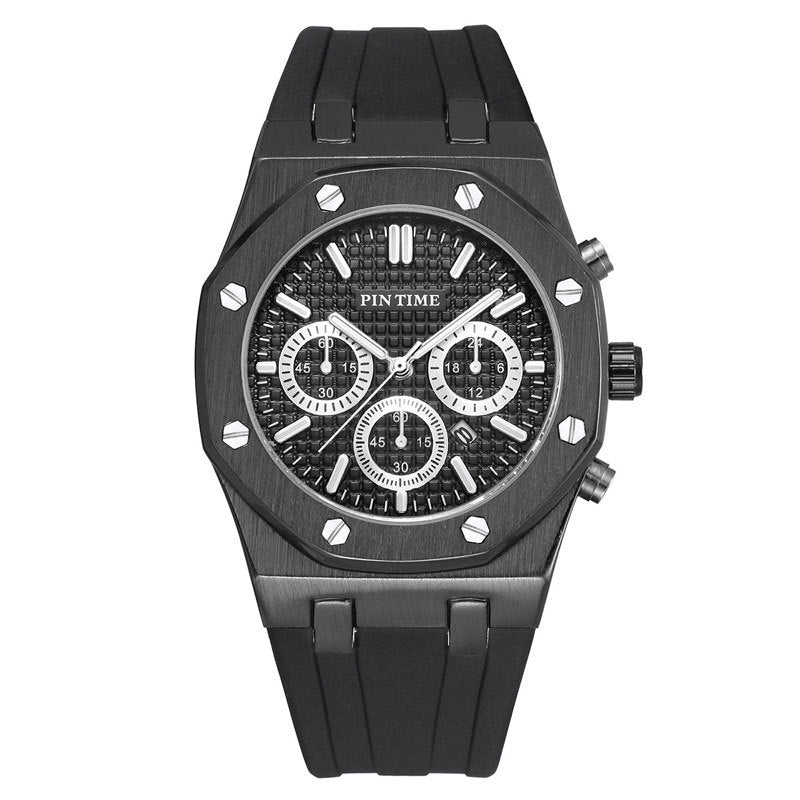 Men's Three-Dial Sports Watch — Multi-Function, Waterproof, Fashion Casual