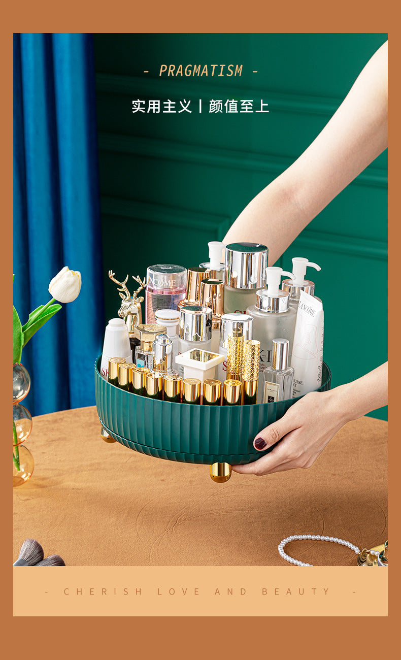 Household Rotating Desktop Storage Box Storage Skin Care Product Storage Rack Dressing Table Plastic Storage Kitchen Living Room Bedroom